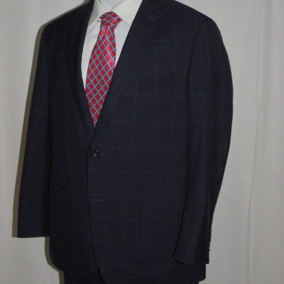 Trunk Club Custom Navy Blue Windowpane Flat Front Two Button Suit 44R - Picture 6 of 16